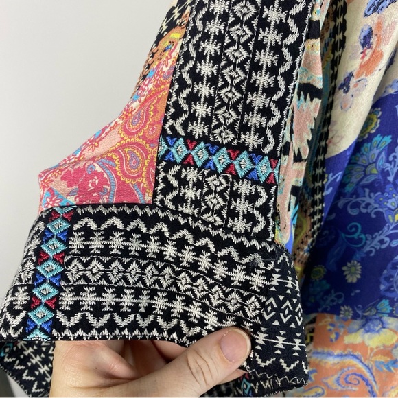 John Mark Embroidered Trim Patchwork Kimono Cardigan XL Blue Black Multi Color - Picture 7 of 11